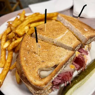 Dinty moore with seasoned fries.