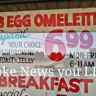 You LIE says your choice NOT only a selection of 4. A dozen Omelette on menu say your choice NOT FAKE NEWS