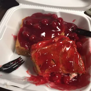Stuffed French Toast with cherry topping! Sooooo delicious!!