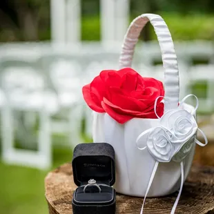 a wedding ring in a basket