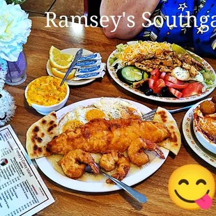 Shrimp Walleye Grits n Eggs  Wowed, Grilled Chicken Salad, Mac n House Made Chili absolutely Marvelous Delicious and Cheap
