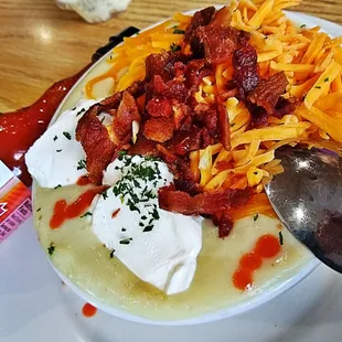 Cheese Bacon Sour Cream top the Potato Soup WOW fantastic Delicious