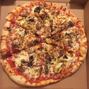 12" 4 Topper.  Meatball, red onion, banana peppers, shroom