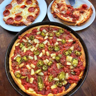 Personal Thin, Personal Pan &amp; Large Stuffed Spicy Hawaiin