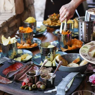 Charcuterie Boards, dips, spreads go perfect with wine and cocktails!