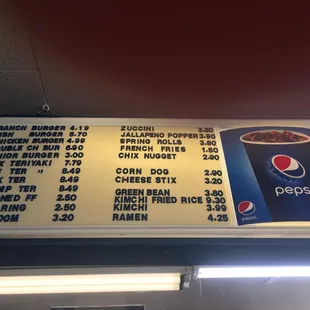 the menu for the restaurant