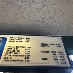 the menu for the restaurant