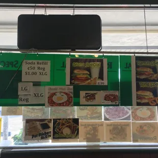 menus on display in window