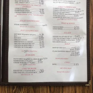 the menu for the restaurant