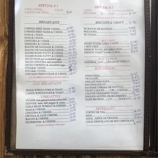 the menu for the restaurant