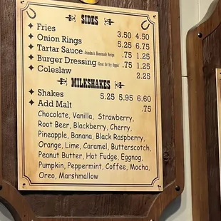 Sides &amp; Milkshakes Menu