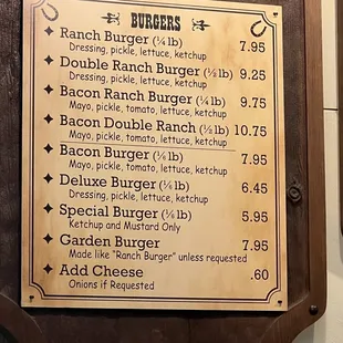 Burgers Menu