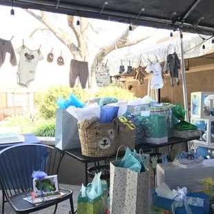 Let us decorate the whole outside covered patio for the baby shower!