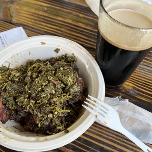 Steak with chimichurri and a pecan porter