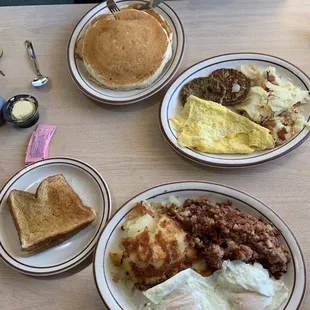 Corned Beef Hash and pancakes. Yummy!