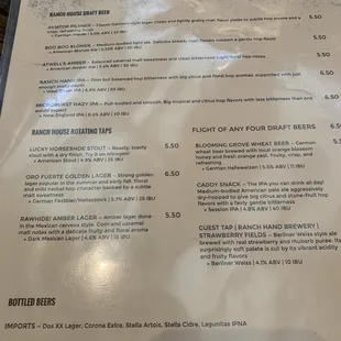 Craft beer menu