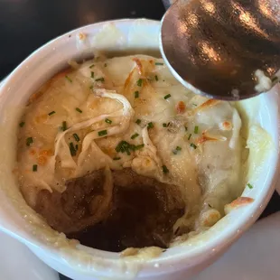 The inside of the french onion!