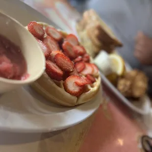 Burke&apos;s Catfish and Eggs, strawberry waffle