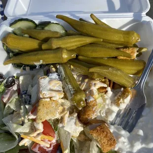 Salad, and lots of the pickled okra