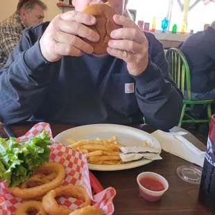 French fries were crispy and delicious, as were the onion rings!