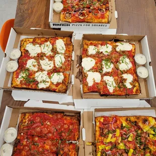 Assortment of pizzas