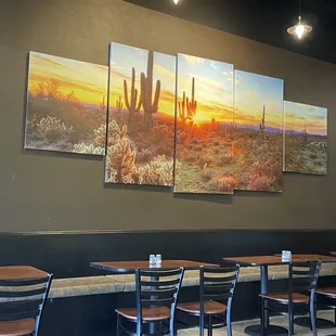 tables and chairs in a restaurant