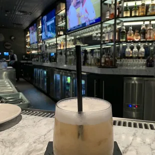 Whiskey sour made with Woodford reserve and egg whites