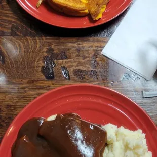 Child's grilled cheese with fresh cut fries Beef pot roast (hot) with freshly made mashed potatoes from scratch and gravy.