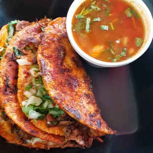 Queso birria tacos with consumme!!