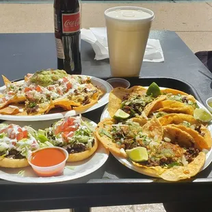 Tacos de Asada (grandes), nachos and sopes!