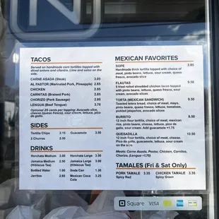 a menu in a window