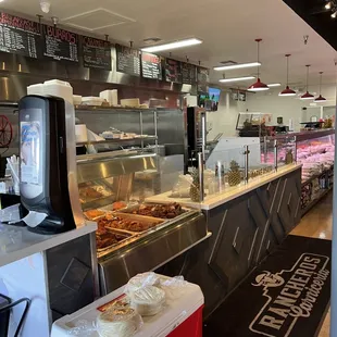 Cooked food counter and the meats forward the back