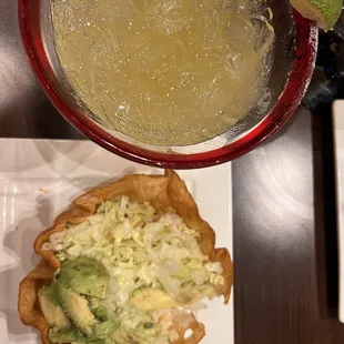 a plate of food and a drink