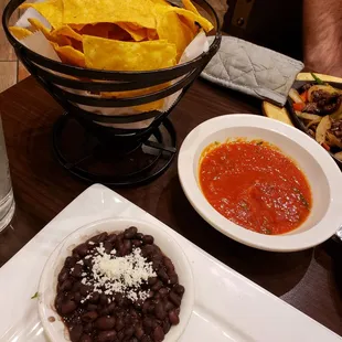 The salsa and chips with black bean side