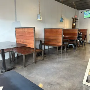 tables and benches in a restaurant