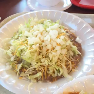 Bean tostada added onion by me. Beans were runny just couldn't eat it.