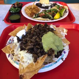 Carne asada Nachos and Three Tacos Combo