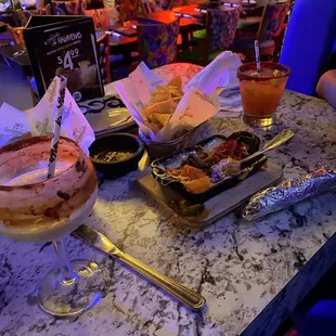 A small horchata colada and fondido which wasn&apos;t melty