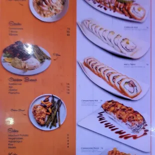 menu, sushi and sashimi