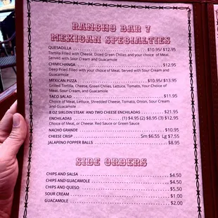 Menu Mexican Fare