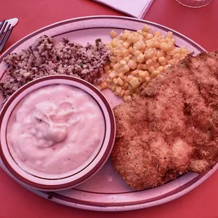 Country Fried Chicken with Gravy, Corn, and Rice