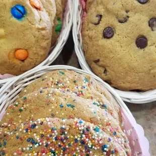 a variety of cookies in baskets