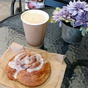 Latte and Cinnamon Roll