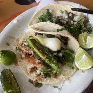 Tacos Manos (Carne Asada with home made tortillas).  Loved the grilled chili and onion that came with it! Delicious!