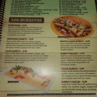 Combinations Entree &amp; Burrito Menu