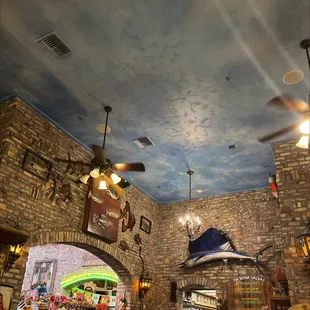 the ceiling of a restaurant