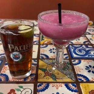 Margarita of the day and beer on tap