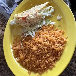 Hard shell taco with rice