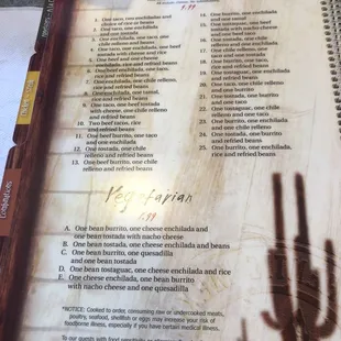 the menu of the restaurant