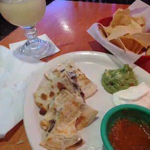 Beef quesadilla and happy hour margarita